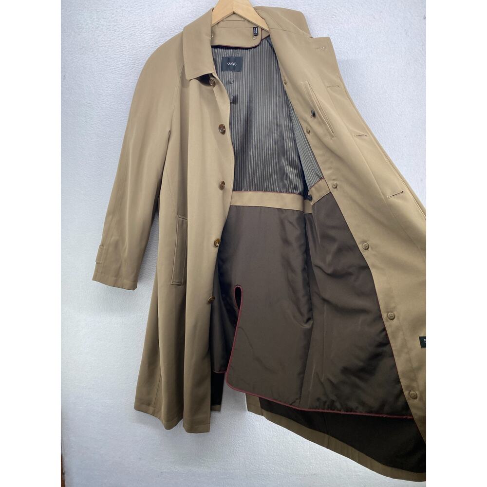 SANYO Coat Mens 40 Trench Overcoat Long Removable Quilted Liner Beige - Picture 2 of 16